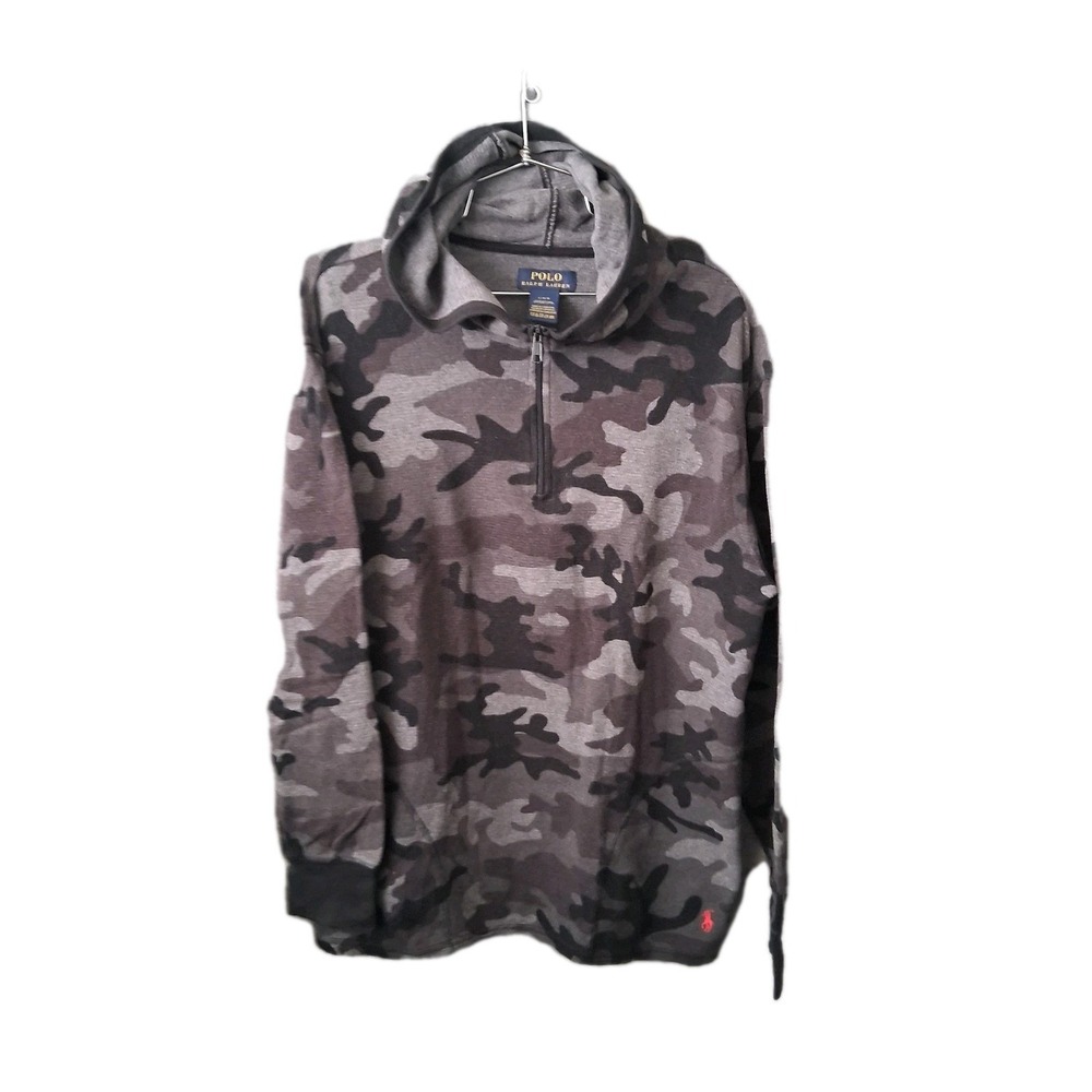 Polo Ralph Lauren‎ Camo 1/4 Zip  Hoodie Men's Large Black Blue Pullover